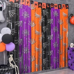 Halloween Tinsel Backdrop Curtains 3.3 X 6.6 Ft Orange Purple Black Streamers