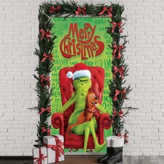 Merry Christmas Decorations Santa Grinch Max Door Cover Banner Xmas Gift 36″x72″