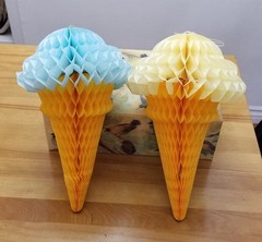 10 *HONEYCOMB TISSUE ICE CREAM CONES* Green Yellow Pink Blue White Summer Party