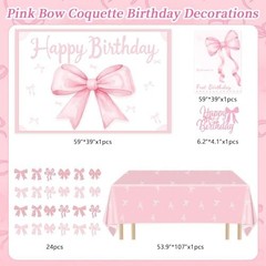 Pink Bow Birthday Decorations Set – 227 Pcs Coquette Party Supplies, Backdrop, C