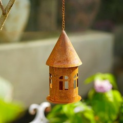 Rustic Metal Castle Candle Holder Hanging with Compact Size for Table and Shelf