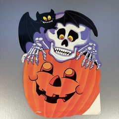 VTG Eureka Halloween Skeleton Pumpkin Bat Decoration Paper Die Cut 2 Sided
