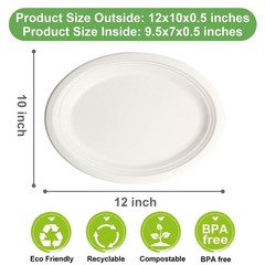 Oval Eco Friendly Disposable Plates – Large Heavy Duty Paper Plates 12 inch, …