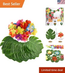 60 Pcs Tropical Party Decoration Set – Hibiscus Leaves & Flowers for Luau Decor