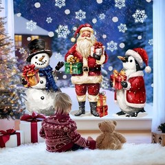 JOICEE Extra Large Christmas Window Clings,3 Sheets Santa Claus Snowman…