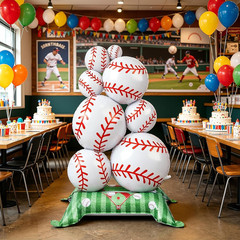 Baseball Balloons, 3.5Ft Giant Self Standing Baseball Party Decorations | 1Pcs B