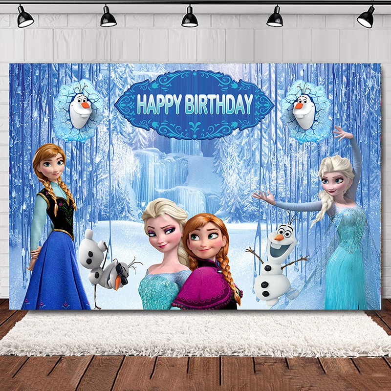 Frozen Princess Elsa Backdrop Happy Birthday Party Background Photo Banner