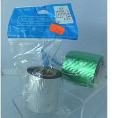 Vtg Amscan Metallic Streamers Silver Green 2″ x 30ft Party Decor Lot of 2