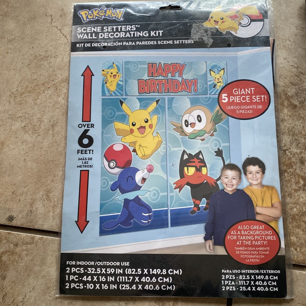 Pokémon Pikachu Wall Decorating Kit 5pc Birthday Party Supplies Brand New