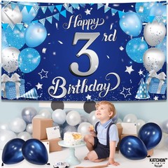 Blue and Silver 3rd Birthday Banner – Xtralarge, 72×44 Inch | Blue 3rd Birthday