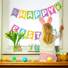 Easter Decorations – Happy Easter Banner | Bunny Party Decorations for Indoor Ou