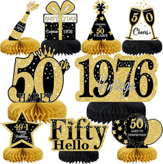 9 Pcs 50Th Birthday Decorations Honeycomb Centerpieces for Women Men, Black Gold