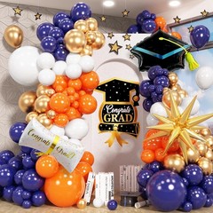 Graduation Balloons Arch Kit 115 Pcs – Navy Gold Orange Congrats Grad 2025 Decor