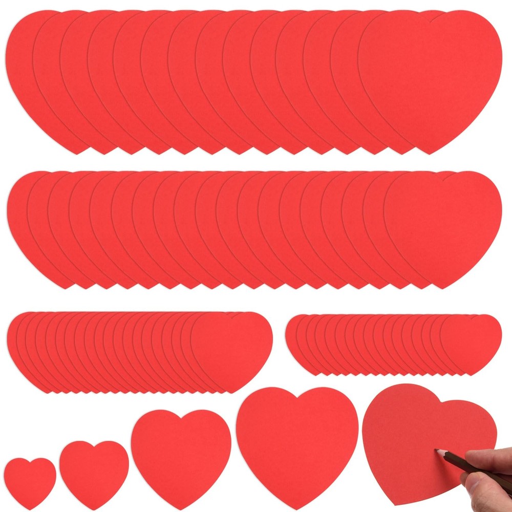 96 PCS Red Heart Cutouts Assorted Sizes Paper Shape Valentine Die Cuts