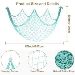 2 Pack Decoractive Fishing Net 80×40 Inch, 3mm Thickness Light Blue Natural C…
