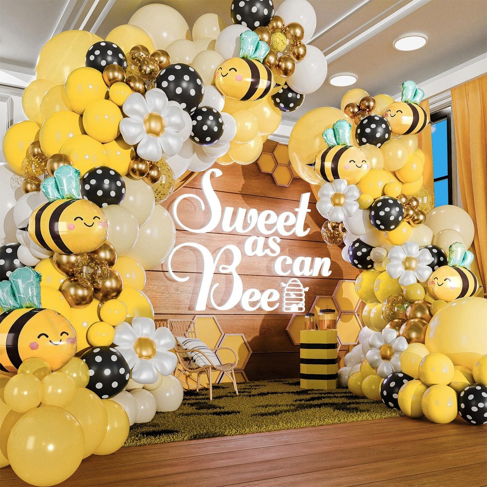ALL-IN-1 Bee Balloons Garland Kit & Arch – Small and Large Black Yellow and W…