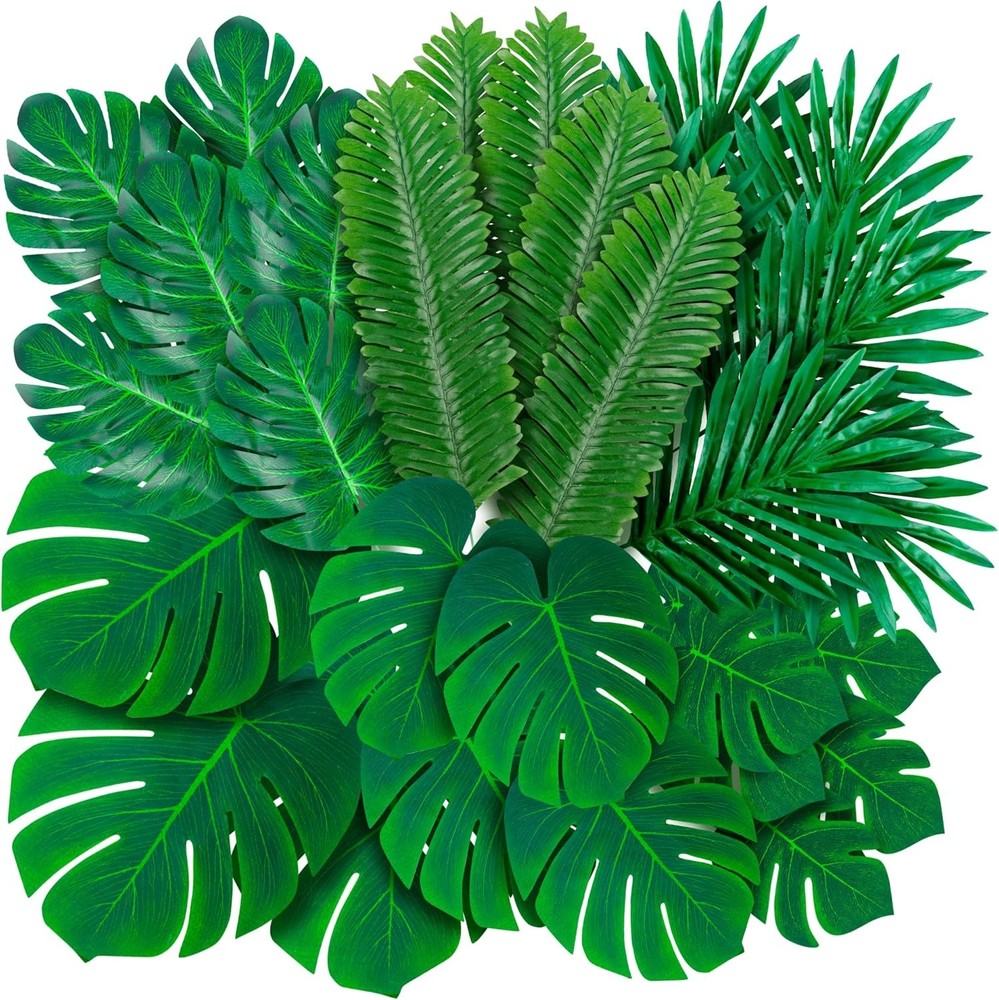 108 Pack Palm Leaves Artificial Tropical Monstera – 6 Kinds Large Small Green