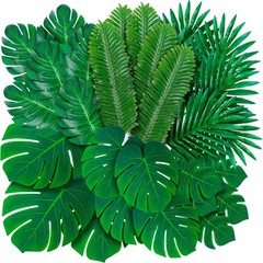 108 Pack Palm Leaves Artificial Tropical Monstera – 6 Kinds Large Small Green