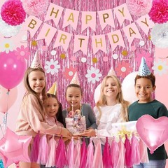 Pink Red Happy Birthday Party Decorations Kits for Girls Women with Happy Birthd