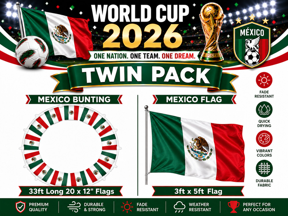 2 PACK 🇲🇽 Mexico Flag 150x90cm & 10M Bunting Bandera de México Entrega rápida