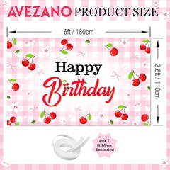 Cherry Birthday Banner Cherry Bow Birthday Decorations for Gilrs 6×3.6 ft