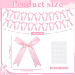 2 Pcs Pink Bow Garland Banner, Pre-Strung Pink Satin Ribbon Bow Garland Coquette