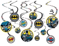 BATMAN HEROES UNITE DC COMICS SUPERHERO PARTY 12 PIECE HANGING SWIRL DECOR NEW