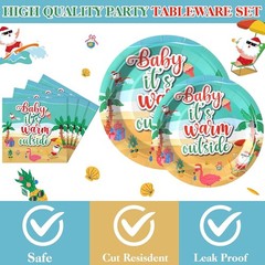 Christmas Warm Outside Beach Disposable Tableware Set (Plates, Napkins, Forks)