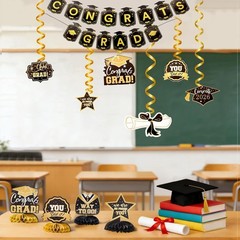 Graduation Decorations 2026 Set Black Gold with Congrats Grad Banner Backdrop…