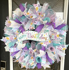 Happy Birthday Banner Party Front Door Deco Mesh Wreath Festive Sparkly Cheerful