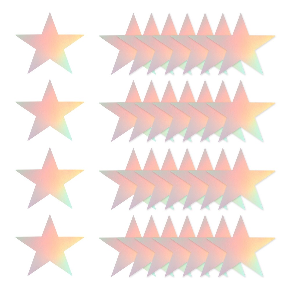 48 Pcs Stars Cutouts, 6 Inch Double Printed Paper Stars, Iridescent