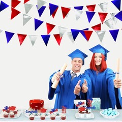 Red Blue Silver Party Decorations Metallic Fabric Triangle Pennant Banner Fla…