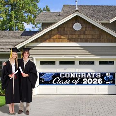 Blue White Class of 2026 Graduation Party Decorations, 9 4/5ft Congrats Grad Yar
