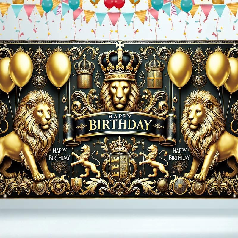 Black and Gold Party Decorations Banner 71×43 Inch, Large Happy Birthday Backdro