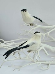 3 Artificial Black White Feather Fake Clip Birds Home Decoration Craft Art Model
