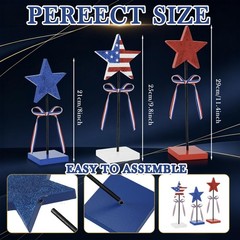 4th of July Table Decorations Wooden Star Set, 3 Pcs Memorial Day Tiered Tray…