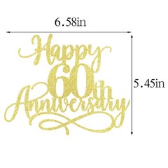 Gold Glitter Happy 60th Anniversary Cake Toppers – Wedding Anniversary Party,…