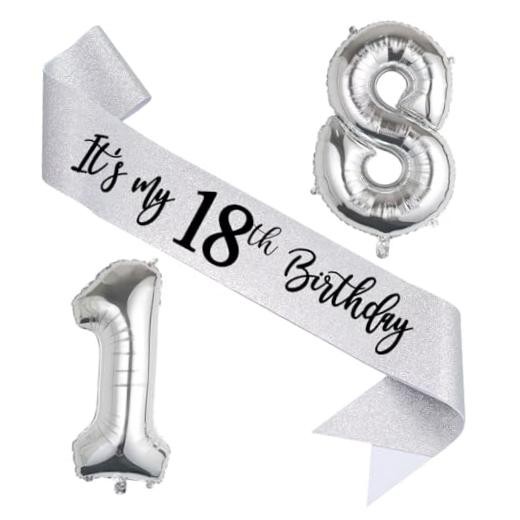 Silver 18th Birthday Party Decorations Kit – 32″ Number Balloons & Glitter