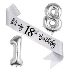 Silver 18th Birthday Party Decorations Kit – 32″ Number Balloons & Glitter