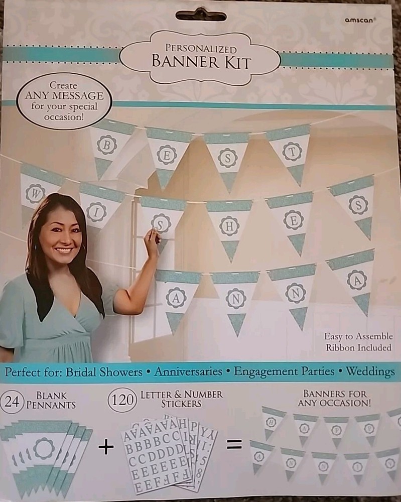 Festive Personalized Pennant Banner Wedding Party Décoration Teal Any Message