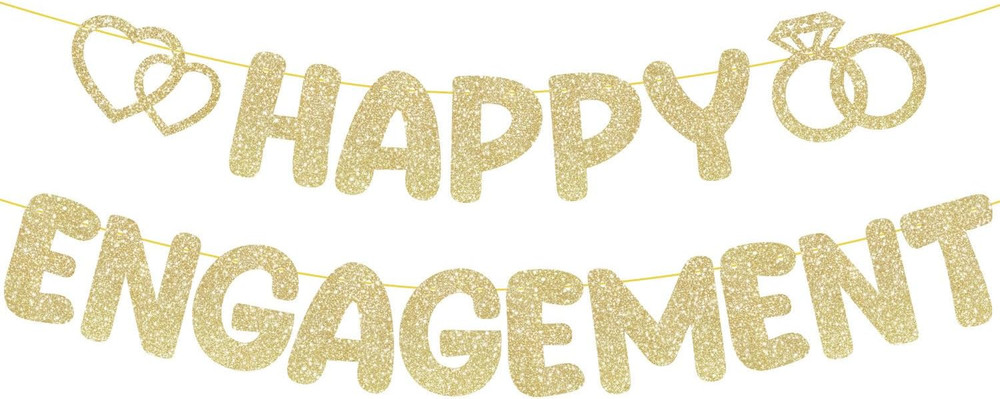 Pre-Strung Engagement Party Decorations,Glitter Happy Engagement Banner,Engaged