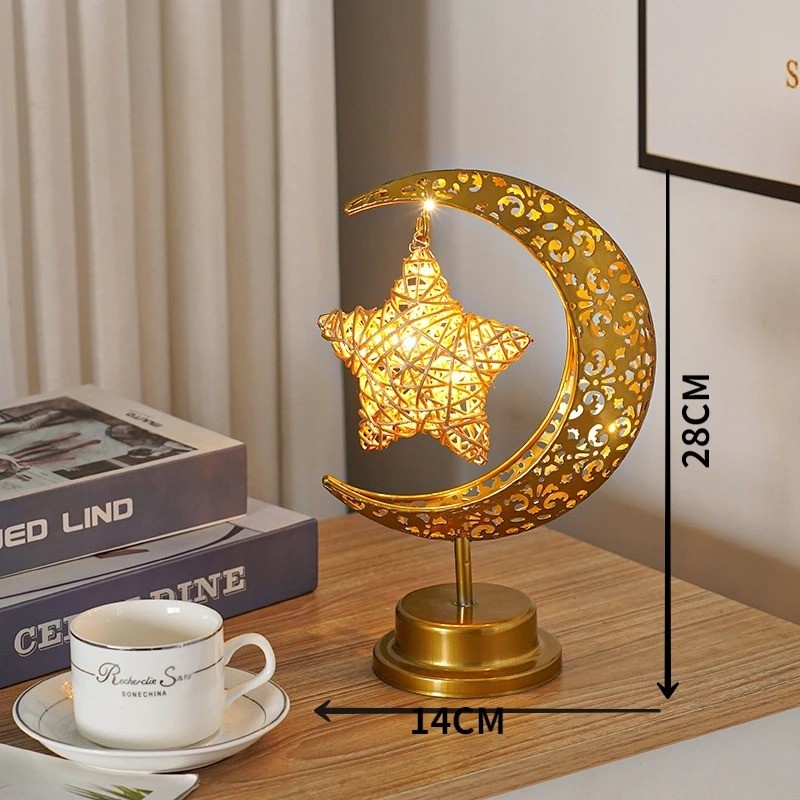 Ramadan Iron Art Moon LED Lights Eid Mubarak Decoration Ramadan Kareem Party Han