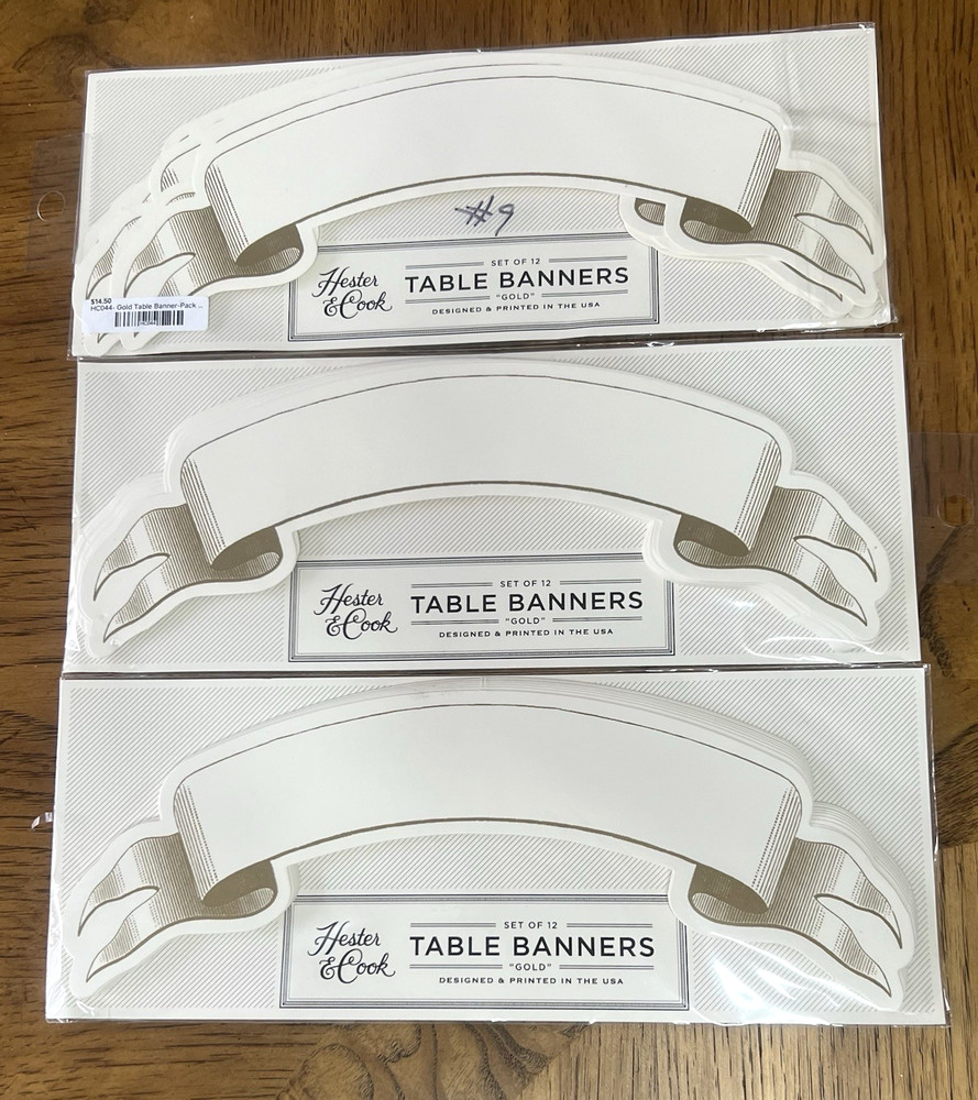 33 Hester & Cook Table Name Banner Cards Die Cut Gold HC044 New