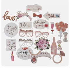 23PCS Photo Booth Props Wedding Pink Team Bride To Be Hen Party Birthday BiG Pak