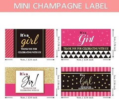40pcs Pink Mini Wine Bottle Labels Waterproof Self-Adhesive Gender Reveal Party