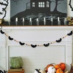 5.6 FT Halloween Bat Wooden Beads Garland, Black Felt Bats with Orange White …