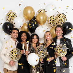 Black Gold White Balloons, 50Pcs 12Inch Matte White Black Metallic Gold Confetti