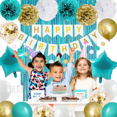 Teal Turquoise Blue and Gold Birthday Party Decorations for Women Girls with Hap