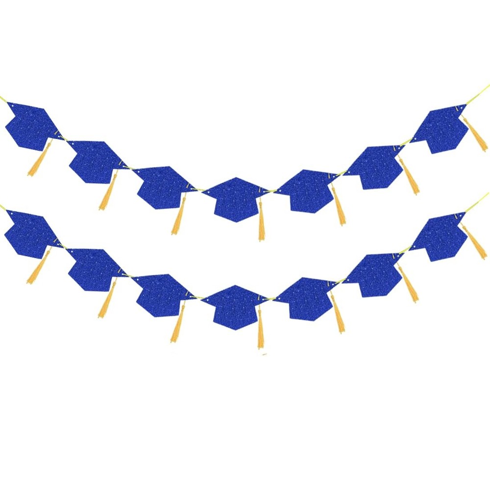 Class of 2026 Blue Glitter Grad Party Decor: Banners, Hats, Garlands, Tassels