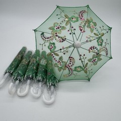 Thy Collectibles 6 Mini Lace Umbrella Parasols W/ Sequins Party 11.6” Green New